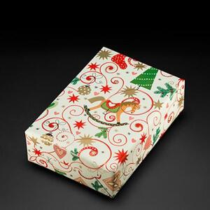 Beispiel eines in dem Weihnachtspapier Rapperswil, elfenbein - 49266 verpackten Geschenk