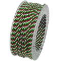 Geschenkband: Atlas, grün/ weiß/ rot; Spule: 3mm/ 25m ; Verkaufseinheit: 1 Spule; Band: Atlas - einfarbige, gedrehte Kordel; Beschreibung: gedrehte einfarbige Kordel;
