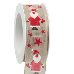 Band: Happy Santa bedrucktes Baumwollband mit Draht, Weihnachtsband; Material: Baumwolle; Ursprungsland: ---; Verkaufseinheit: 1 Rolle;