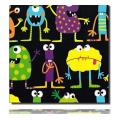 Geschenkpapierrolle Nello, schwarz - 105670; Beschreibung: Unterschiedliche mehrfarbige süße Monster; Stichwörter: Kinder, mittelgroß, Buchhandel, Geburtstag; 
