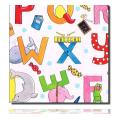 Geschenkpapierrolle Mick, weiß/ orange - 37142; Beschreibung: mittelgroße farbige Buchstaben des Alphabet mit Illustration von Begriffen zum Anfangsbuchstaben; Stichwörter: mittelgroß, zweiseitig,  Buchhandel, Kindermotiv, Tiere, Geburtstag; 