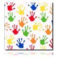 Geschenkpapierrolle Hands, weiß - 915075; Beschreibung: verschieden einfarbige Handabdrücke; Stichwörter: mittelgroß, Kindermotiv, Geburtstag; 