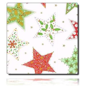 Geschenkpapierrolle Urania, creme - 916240; Beschreibung: große mehrfarbig bemusterte Weihnachtssterne; Stichwörter: groß, Muster, Weihnachten, Sterne; 