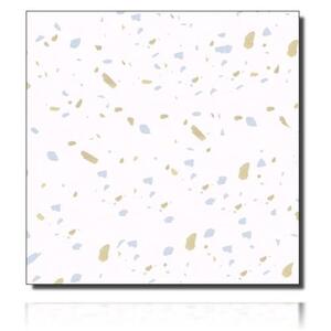 Geschenkpapierrolle Terrazzo, hellblau/ weiß - 920070; Beschreibung Rückseite: kleine Farbkleckse; Stichwörter: klein, zweiseitig, Muster; 