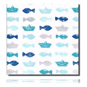 Geschenkpapierrolle Eugen - 920077; Beschreibung: blaue Fische und Schiffe; Stichwörter: klein, Tiere, Maretim; 
