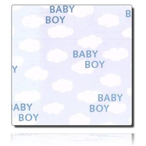 Geschenkpapierrolle Millow, hellblau - 921013; Beschreibung: weiße Wolken und Schriftzug: Baby Boy; Stichwörter: klein, Texte, Kindermotiv, Geburtstag; 