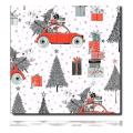 Geschenkpapierrolle Xander - 921228; Beschreibung: Weihnachtsmann mit rotem Auto, Weihnachtsgeschenke und Weihnachtsbäume; Stichwörter: mittelgroß, Weihnachten, Weihnachtsmann, Weihnachtsbaum; 