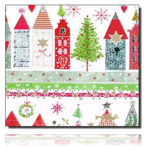Geschenkpapierrolle Strada - 979870; Beschreibung: Häuser mit Weihnachtsschmuck; Stichwörter: groß, Weihnachten, Weihnachtsszene; 