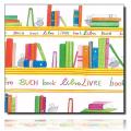 Geschenkpapierrolle Leseratte, weiß - 30448; Beschreibung: mittelgroßes Bücherregal mit kleinen Mäusen, Bücher und mehrsprachigen Schriftzug „Buch“; Stichwörter: Buchhandlung, Kindermotiv, klein, mittelgroß; 