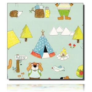 Geschenkpapierrolle Camp - 40324; Beschreibung: mittelgroße Bären beim Zelten im Wald; Stichwörter: Kindermotiv, Tiere, mittelgroß; 