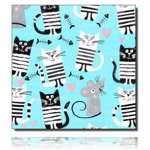 Geschenkpapierrolle Miau!, hellblau - 40325; Beschreibung: mittelgroße Katzen mit Streifen und graue Mäuse, hellblauer Hintergrund; Stichwörter: Kindermotiv, Tiere, mittelgroß; 
